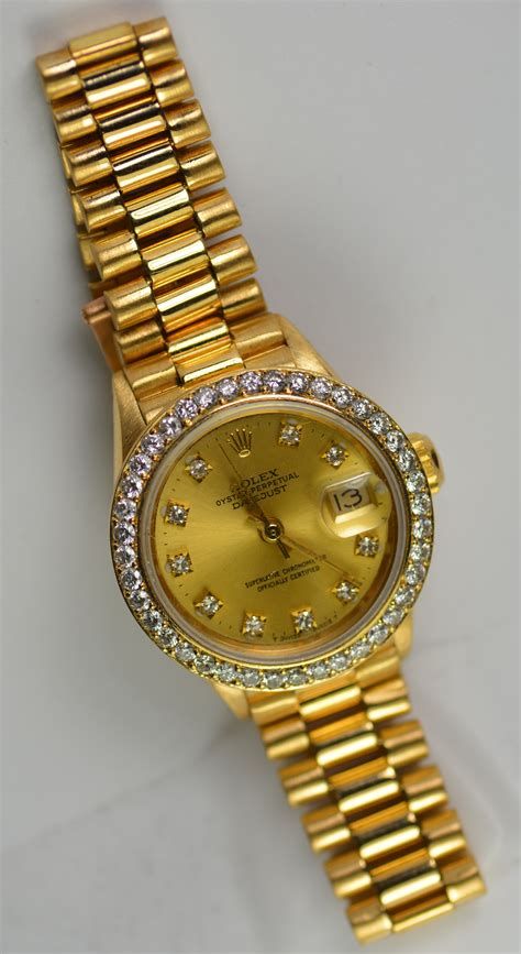 rolex gold watch women's|18k gold ladies rolex watch.